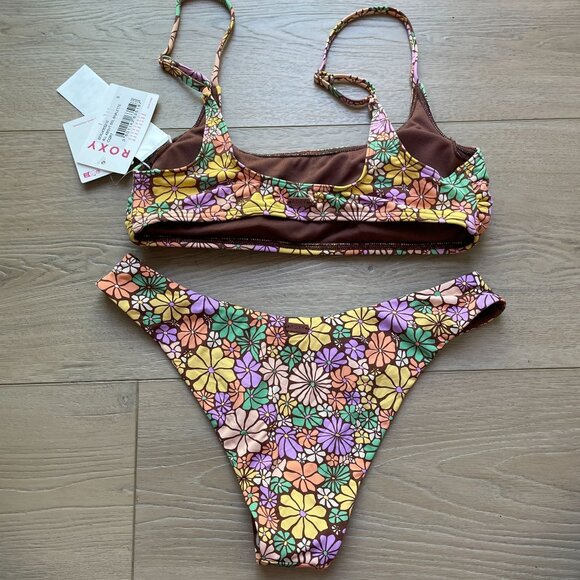 NEW Roxy Womens Small Floral Bikini Set All About Sol Bralette High Waist Bottom - Picture 6 of 9